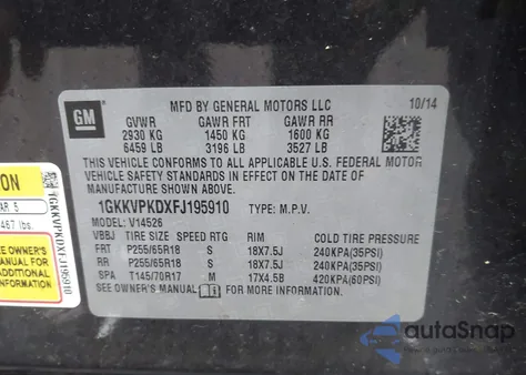 2015 GMC Acadia Sle-2 from USA, damaged, VIN 1GKKVPKDXFJ195910